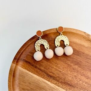 4/$15 Brown Leather Pom Pom Drop Dangling Earrings